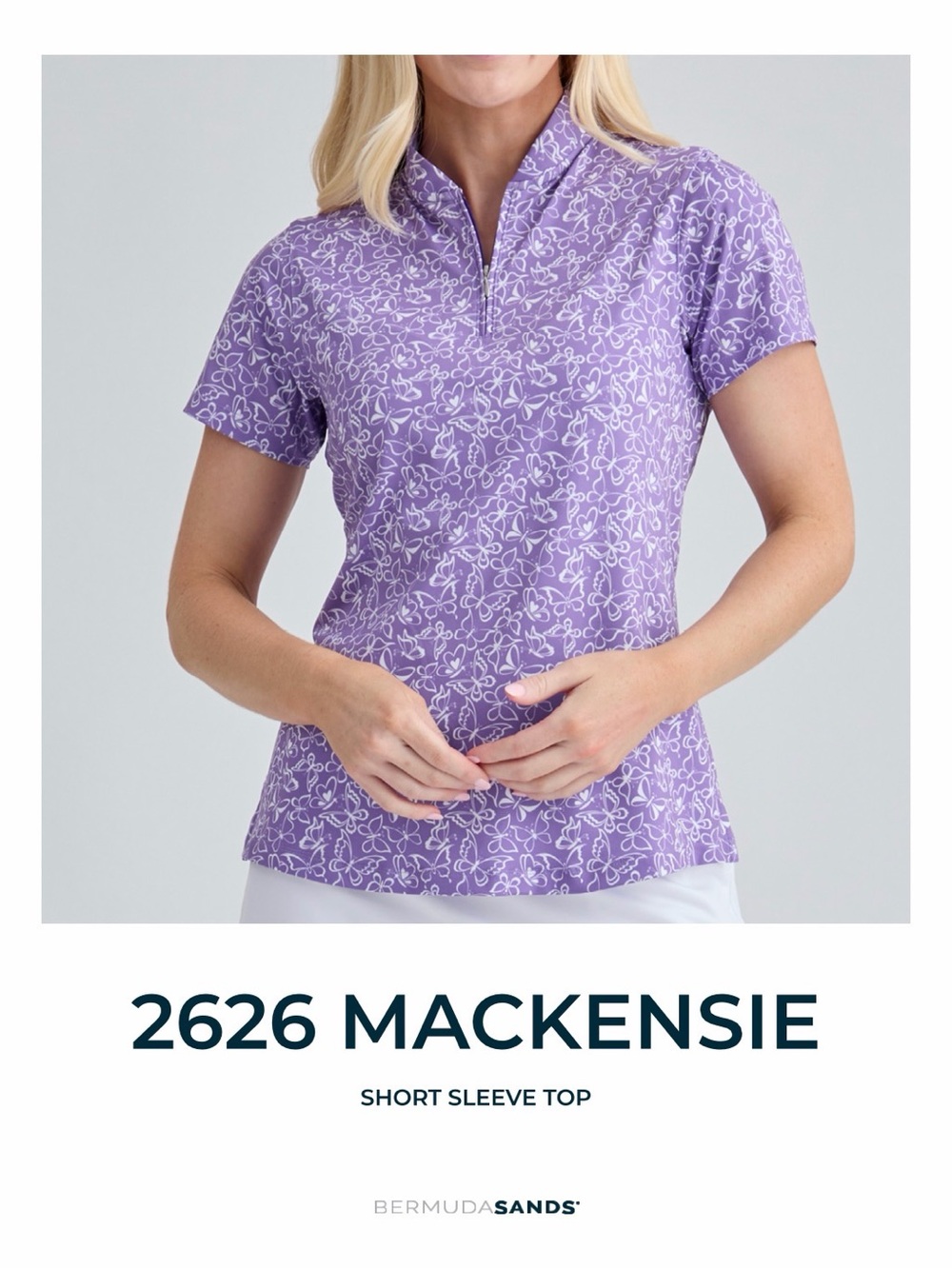 Bermuda Sands Mackensie Short Sleeve Top in Lavender Butterfly Print